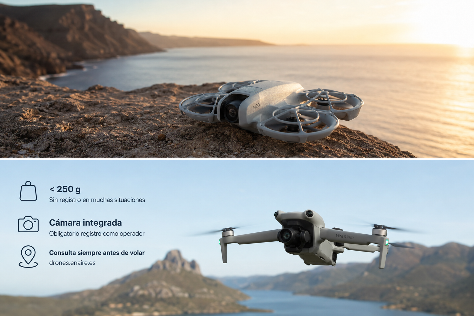 ¿Puedo volar un DJI Mini, Neo o dron de 249 g sin licencia? Guía 2026